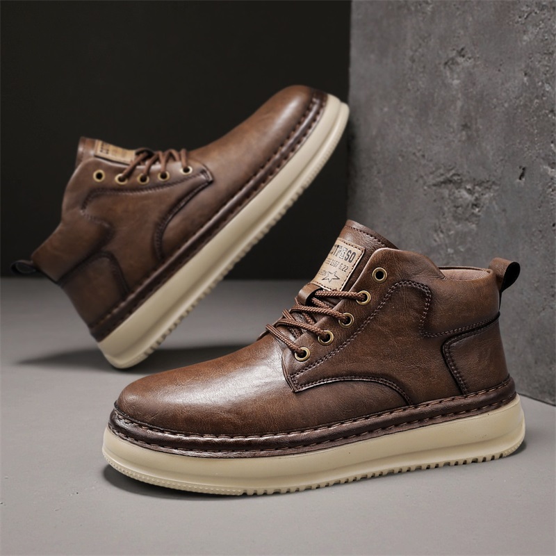 Men's Handmade Retro High-Top  - Outdoor Lighting Black ulasan dan harga