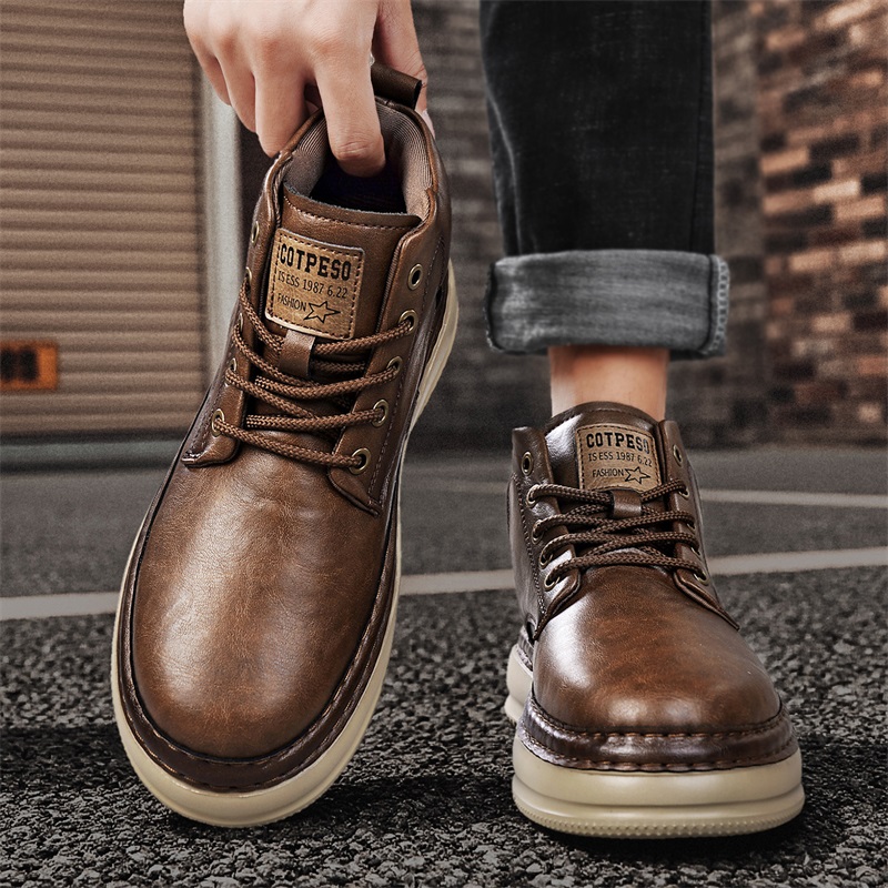 Men's Handmade Retro High-Top  - Outdoor Lighting Black ulasan dan harga